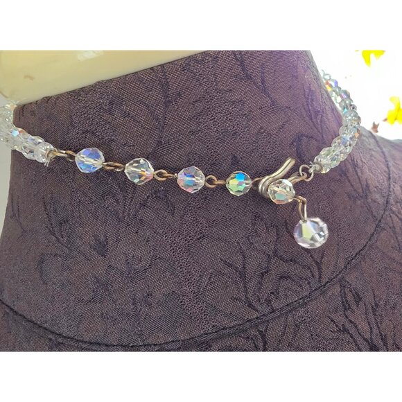 Vintage Aurora Borealis Crystal Beaded Necklace Choker With Hook Clasp - Picture 2 of 5